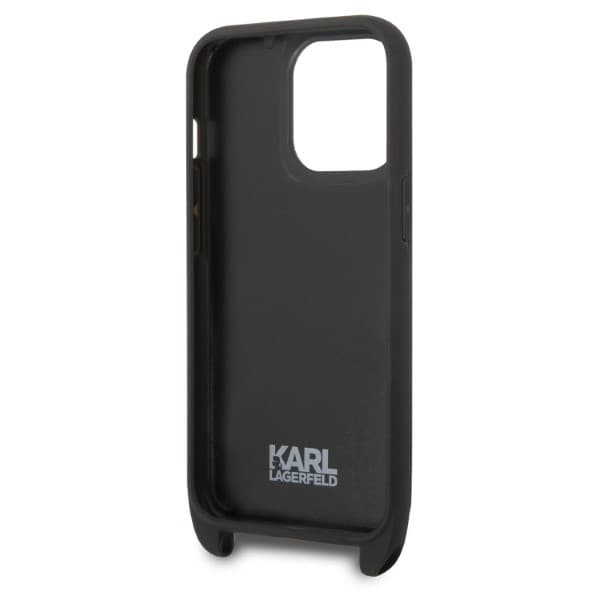 Karl Lagerfeld Monogram Plaque Logo Strap-etui til iPhone 14 Pro, Sort