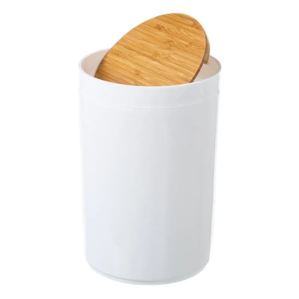Vit papperskorg med bambulock 5L
