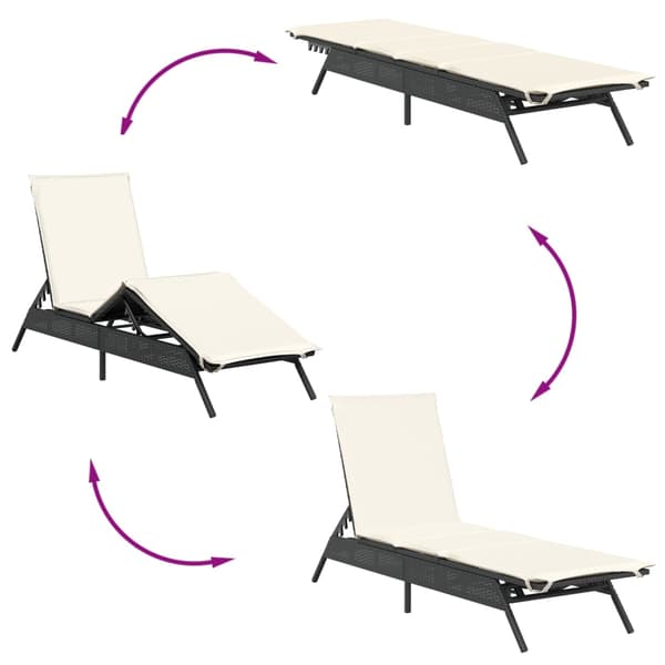 vidaXL liggestol med hynde, sort, polyrattan