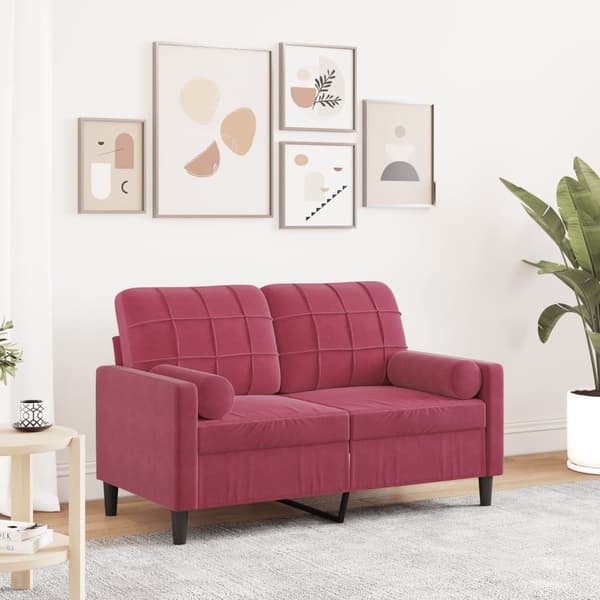 vidaXL 2-sitssoffa med kuddar vinröd 120 cm sammet