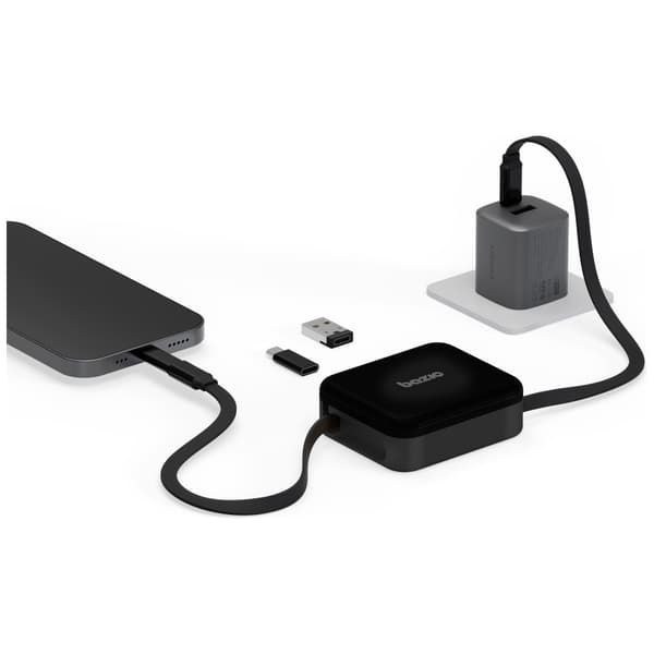 Bazic GoCharge Loop 5-i-1 Lightning, USB-A, Micro USB-kabel 1m Svart