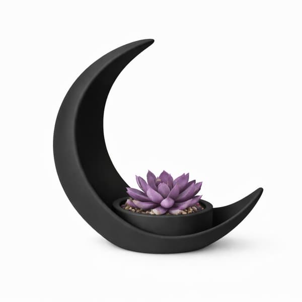 Halvmåneblomstpotte, sort, dekorativ planteskjuler