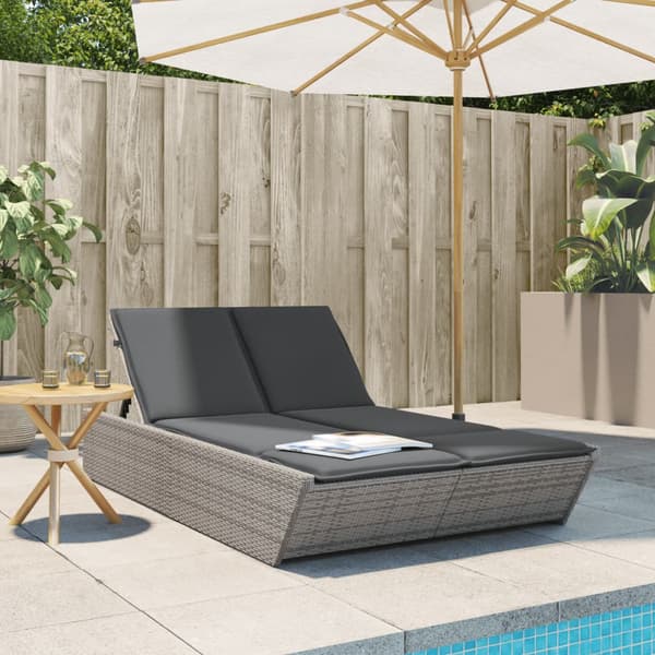 vidaXL dobbelt dagseng med hynder, grå, polyrattan