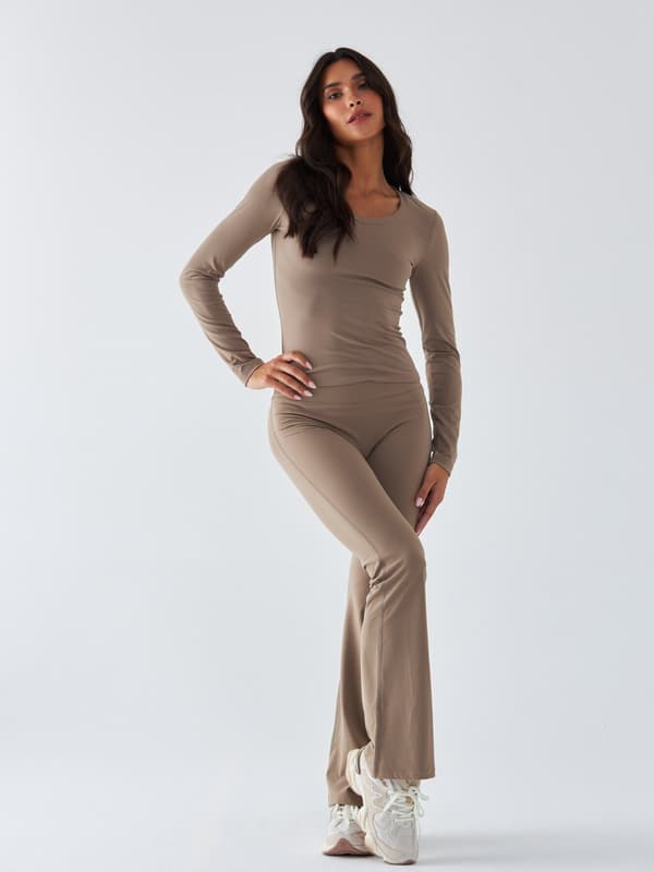 Beige Utsvängda Leggings - Morning Dew M