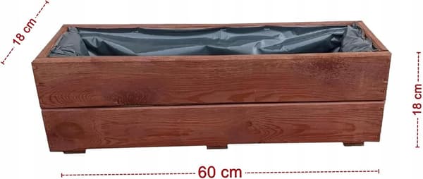Urtepotte til altan, vindueskarm, rektangulær, træ, valnød, 60x18 D27