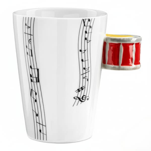 Musikduo-set - Trummugg - röd + underlägg