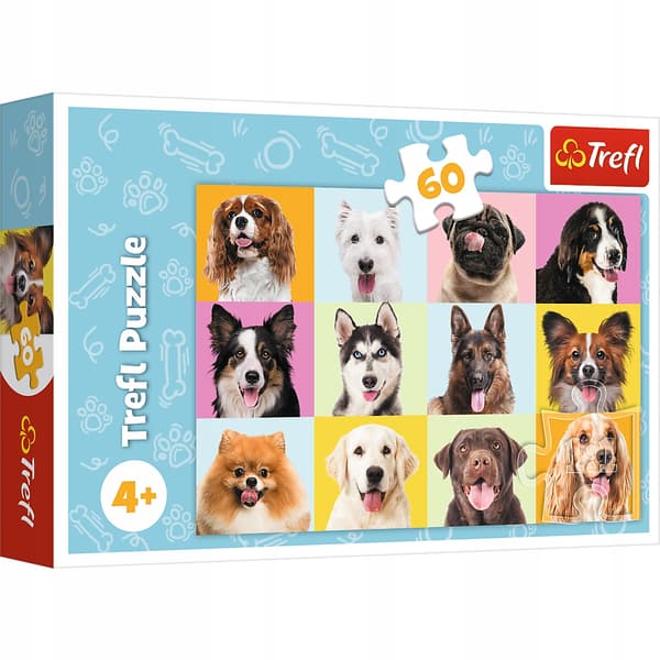 Trefl 60 brikker puslespil søde hunde