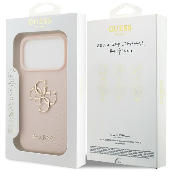 Guess Grained Big 4G & Classic Logo Cover til iPhone 17 Pro Pink