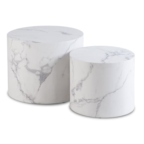 LEILA Soffbordsset 38 cm/48 cm Vit Marmor Modern Glamour