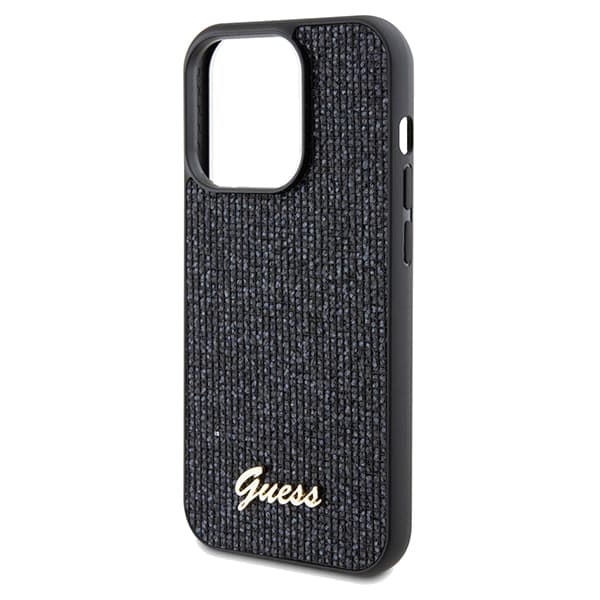 Guess Disco Metal Script -suojakuori iPhone 14 Prolle, musta