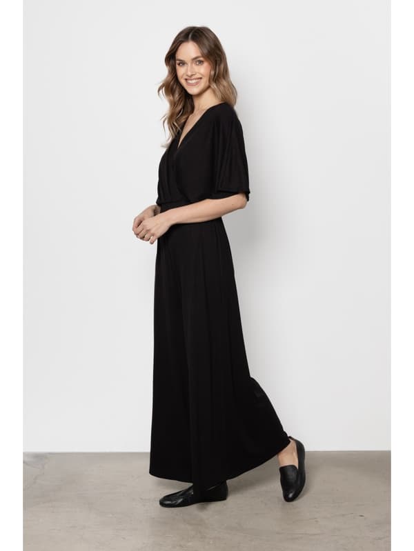 Sort elegant jumpsuit med omvendt bindebånd og vide ben S