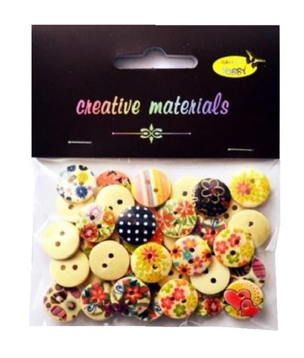 Cremefarvede træknapper med blomsterprint 15 mm 15 g