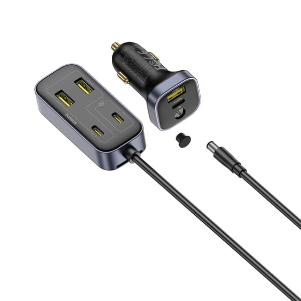Biloplader med USB-A USB-C forlængerkabel 110W 1,5m - Sort