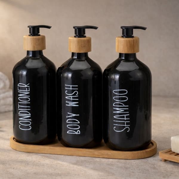 Sæt med badeværelsesdispensere i sort 3x500 ml