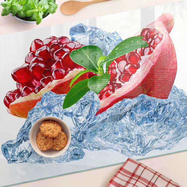 Dekorativt glas serveringsbræt til snacks, granatæble med is, 80x52 cm