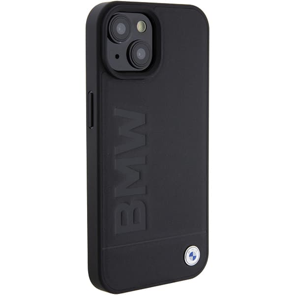 BMW Læder Hot Stamp MagSafe-etui til iPhone 15 Plus, Sort