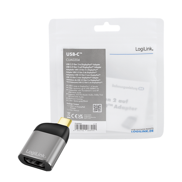 USB-C - DisplayPort 8K -sovitin - LogiLink, alumiini, musta/harmaa