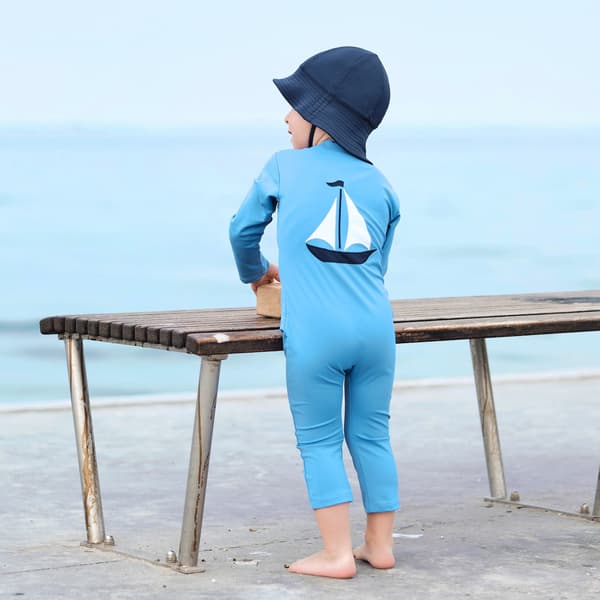 Långärmad UV-jumpsuit - Petit Crabe - Lou Cornflower 80-92