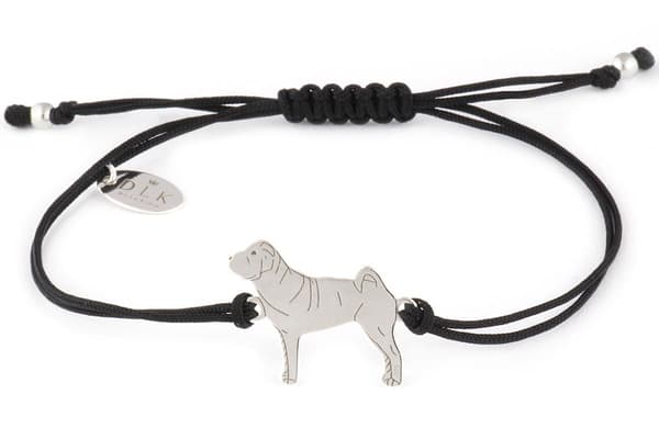 Sølv Shar Pei Hundearmbånd på Sort Snor