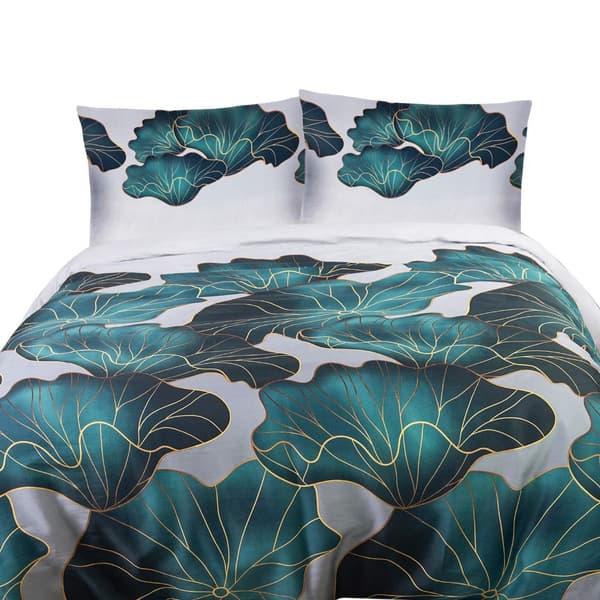 Bäddset 140x200 SATIN 100% BOMULL stora löv gröna