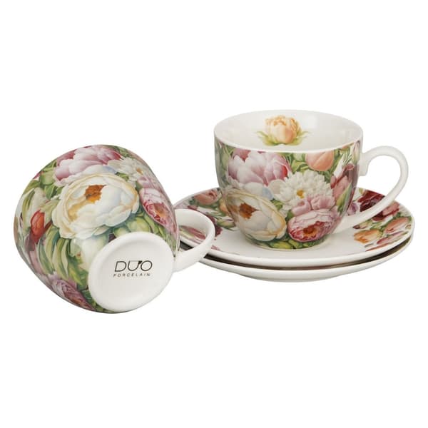 Sæt med 2 kopper og underkopper Peonies 270 ml