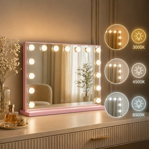 Hollywood sminkspegel 58x48 LED rosa