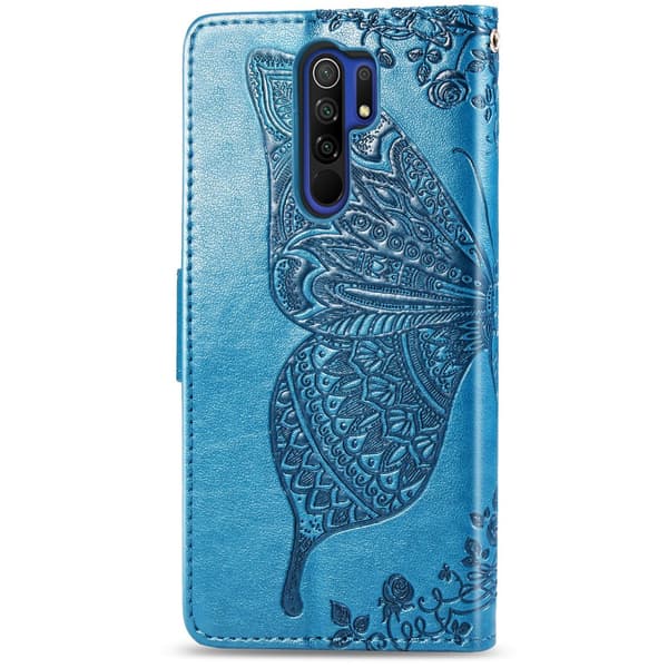 Flip-etui til Xiaomi Redmi 9, Butterfly, blå