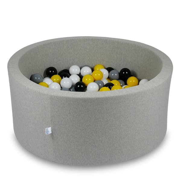 Tør pool 90x40cm lysegrå med 300 bolde: gul, hvid, grå, sort