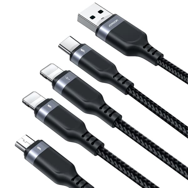 4in1-kaapeli USB-A - USB-C 2x iPhone Lightning microUSB 1.2m musta