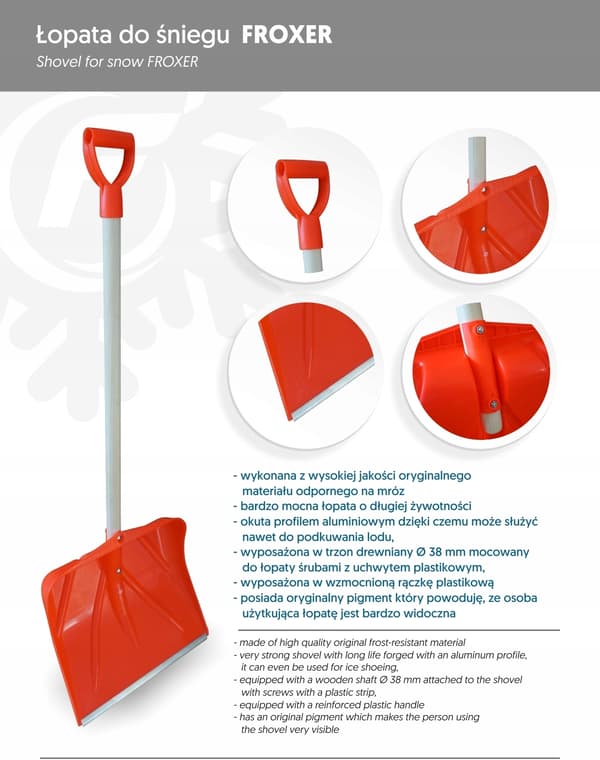FROXER snöskyffel, ALUMINIUMfäste, skrapa, ORIGINAL!
