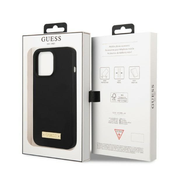 Guess Silikone Logo Plade MagSafe-etui til iPhone 13 Pro / 13, Sort