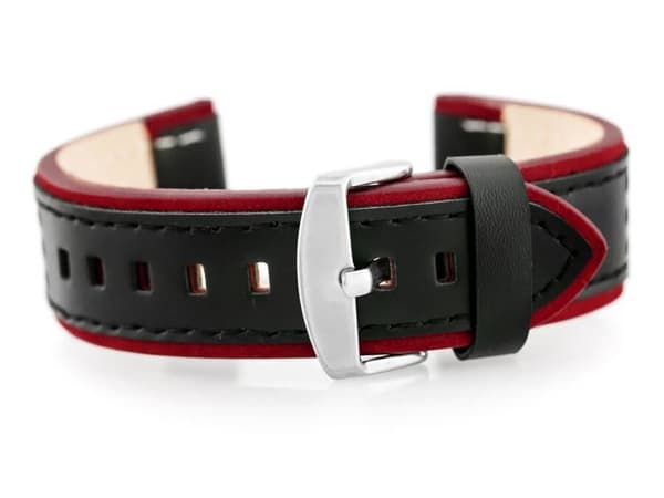 Læderrem til ur W80 sort/bordeaux 20mm