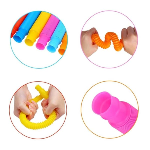 Pop Tubes Sensoriska Rör Squishy Anti-Stress Leksak Set med 7