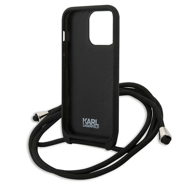 Karl Lagerfeld lædermonogram-patch og snor Iconik-etui til iPhone 13 Pro / 13, sort