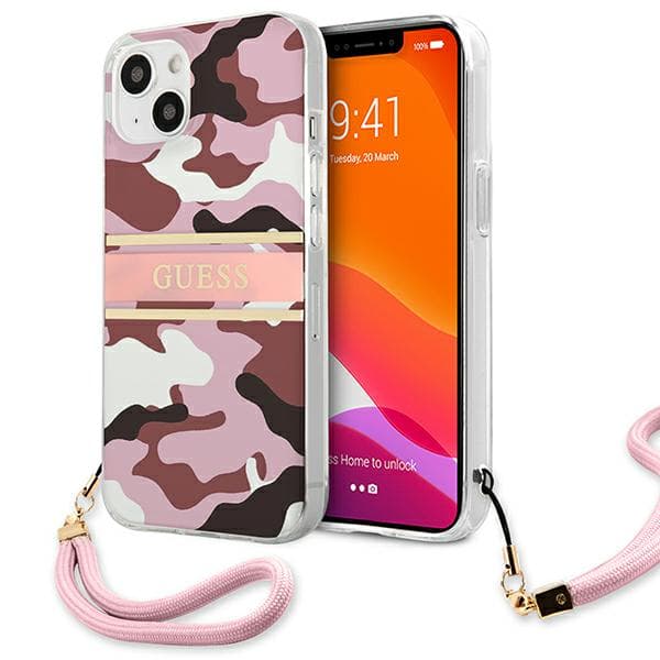 Guess Camo Strap Collection iPhone 13 cover, lyserød