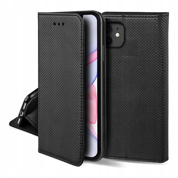 Etui til IPHONE 11 SMART MAGNET BOOKETUIL PUNG SORT + GLAS