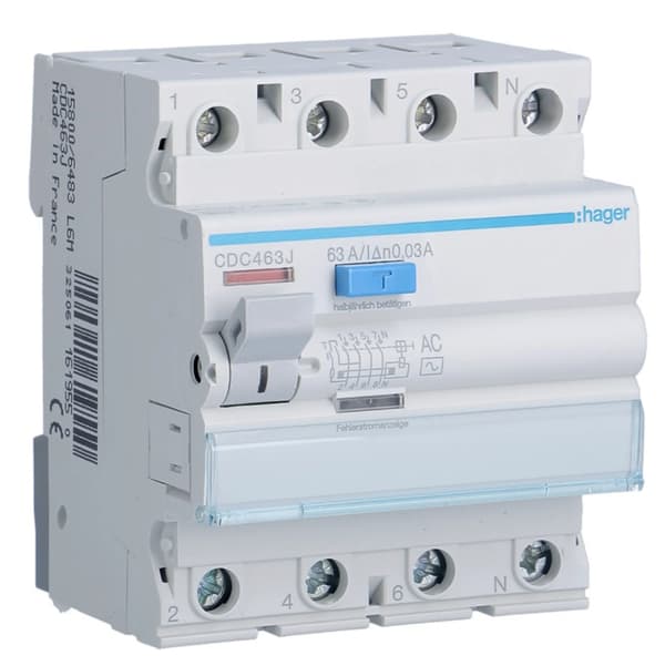 Differentialbrytare 4P 63A 30mA 6kA TYP AC HAGER