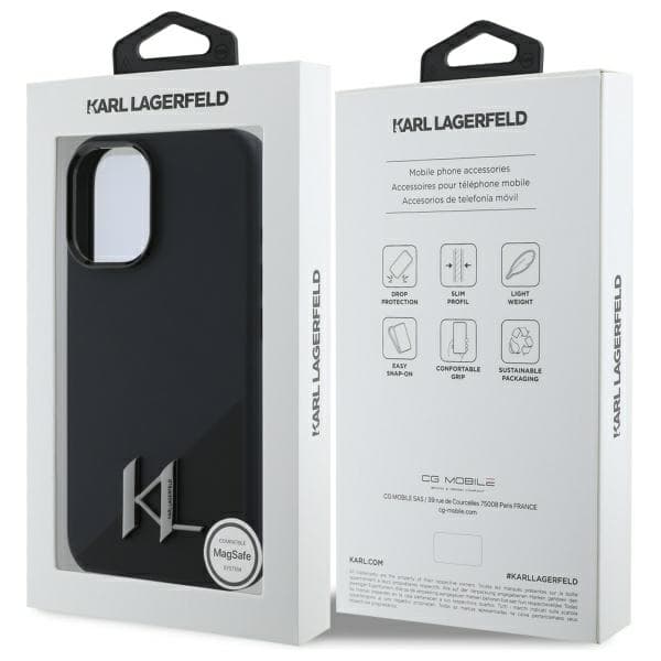 Karl Lagerfeld Silikone Shadow Metal Initial MagSafe-etui til iPhone 16, Sort