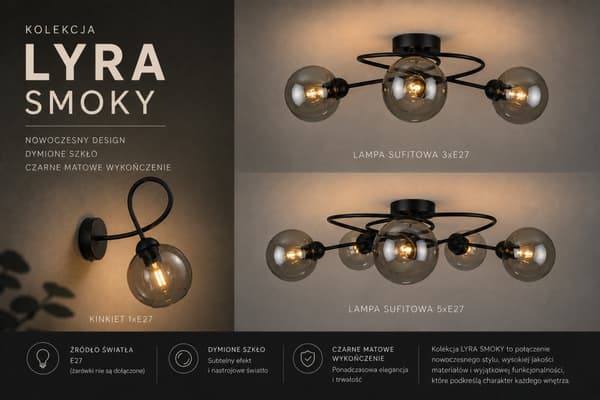 Loftlampe 3xE27 Lyra Sort/Røget