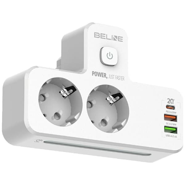 Beline grenuttag med LED-bakgrundsbelysning 2xUSB-A/USB-C/2xAC vit