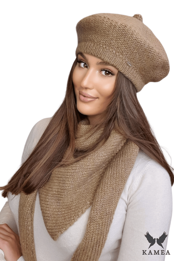 OFELIA - mörkbeige dam vinterbasker elegant och varm KAMEA basker