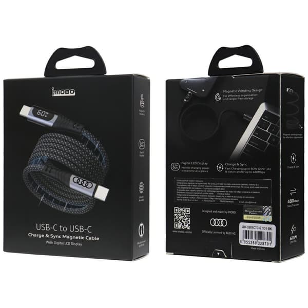 Audi USB-C - USB-C 2.0 lataus- ja synkronointikaapeli 20V 3A 60W, musta