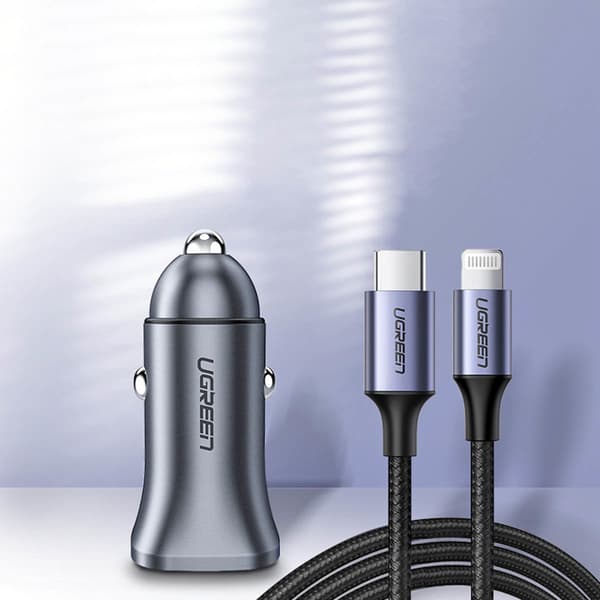 Hurtig biloplader USB-A og USB-C 30W PD PPS - Grå