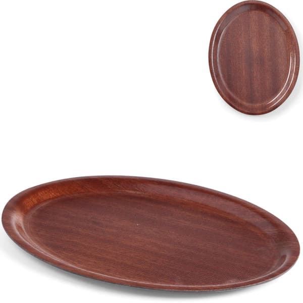 Halkfri servitörsbricka i trä - oval 23x16cm