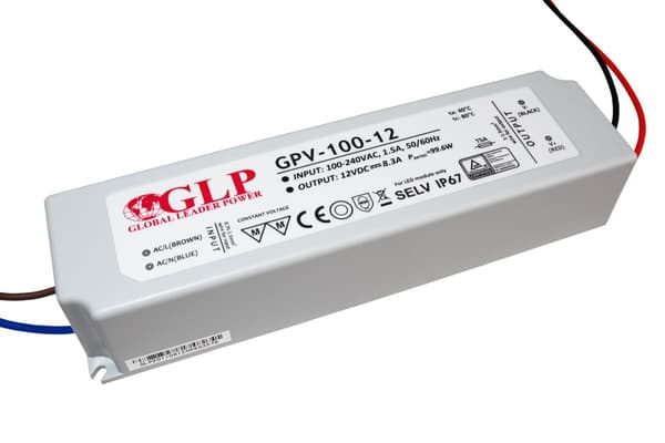 GLP LED strømforsyning 12V, 8A, 100W