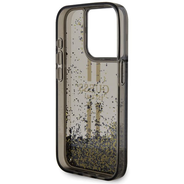 Guess Liquid Glitter Gold Stripes cover til iPhone 15 Pro, sort