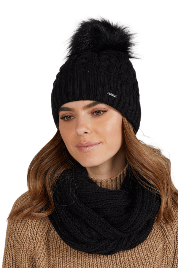 CAPRI dam vintermössa med pompom, svart