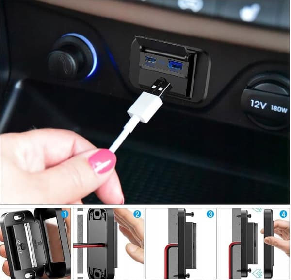 USB-biloplader QC PD 3.0 USB-stikadapter TIL bil 12/24V