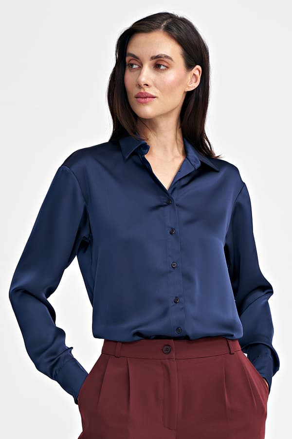 Satin body shirt - marineblå 36