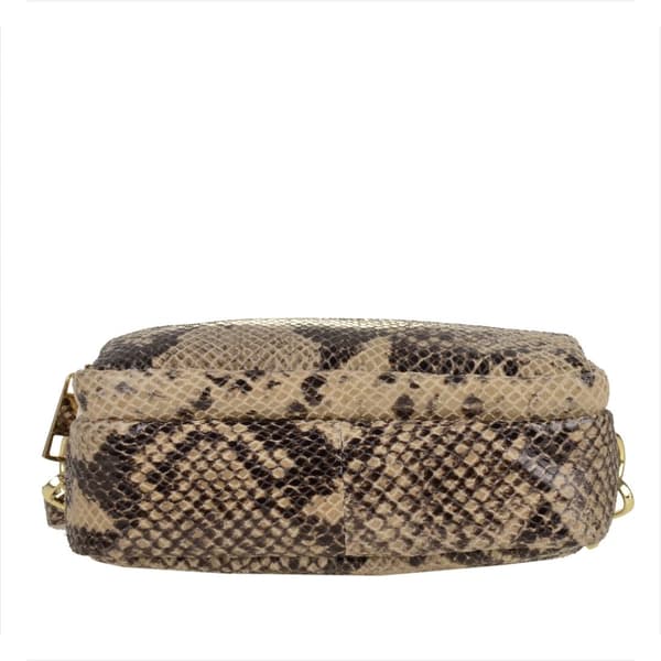 Vezze pieni ruskea nahkainen lähettilaukku python-kuviolla